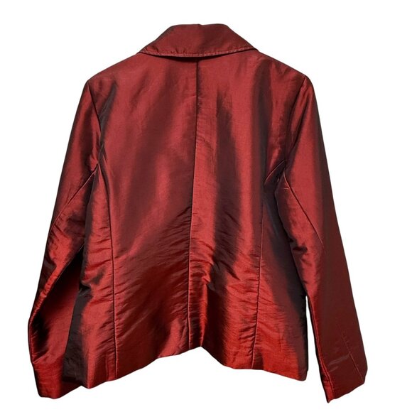 CHICOS Red Satin Shimmer Jacket Size Medium (Chicos 1) Zip Front Evening Holiday - Picture 3 of 9